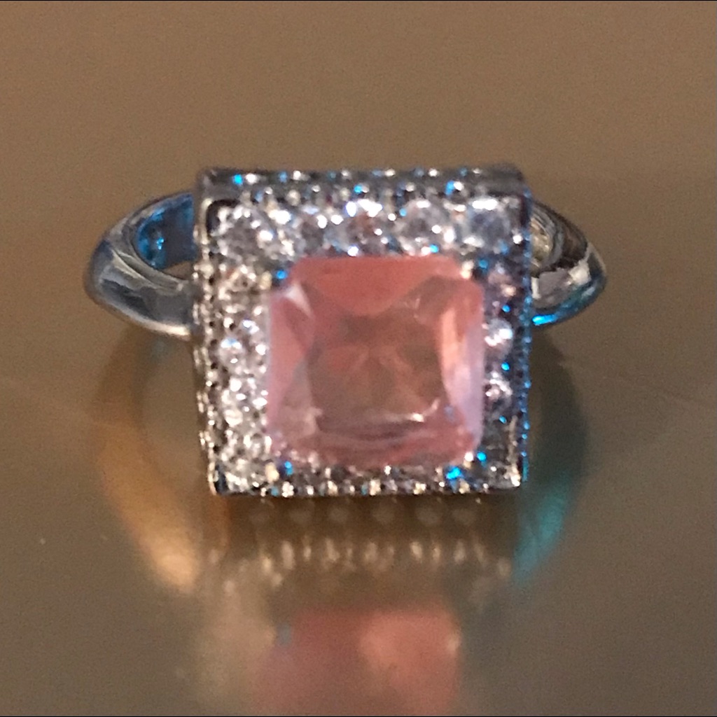 Vtg Sterling Princess Cut Pink Halo Gem Ring 6